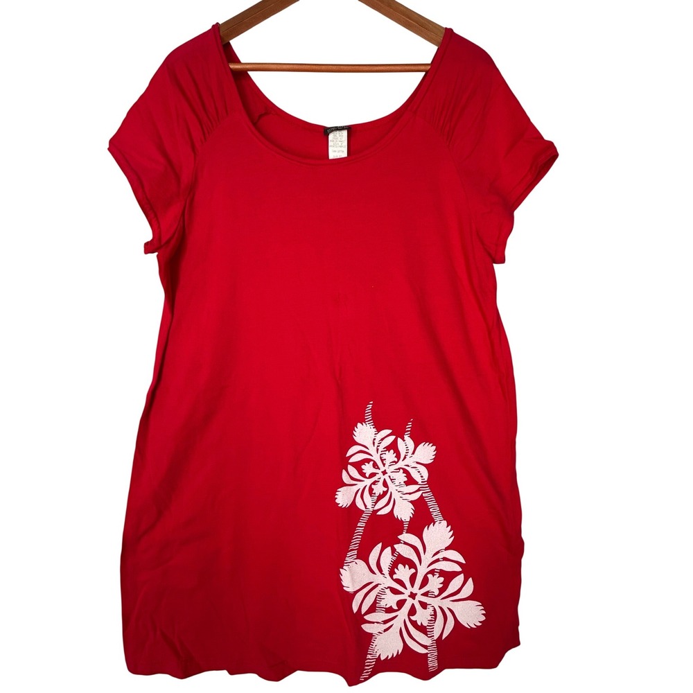 Me Too Red Short-Sleeved Tee Shirt Dress or Coverup Scoop Neck Women's Size XL